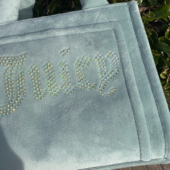 Juicy Couture Mini Spender tote bag top handle blue velour Y2K rhinestones bling - Picture 6 of 16